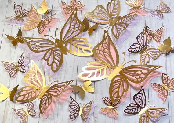 3D Purple Gold Butterfly Wall Stickers, 24 PCS 3 Sizes Purple,gold