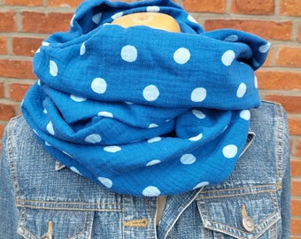 Loop Musselin Damen  Loopschal blau Dots hellblau