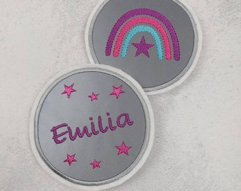 SET reflektierender  Klett Patch Einschulung Schultüte   Regenbogen lila pink grau blau Namensklett