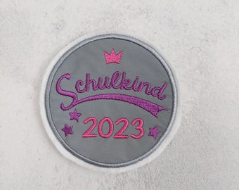 reflektierender Schulkind 2024 Klett Patch Einschulung Schultüte Klettbild beere/pink