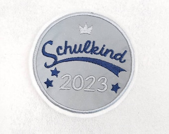 reflektierender Schulkind 2024 Klett Patch Einschulung Schultüte Klettbild dunkelblau grau