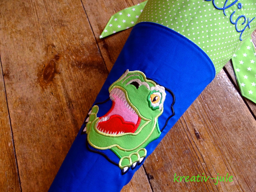 Personalisiert Schultüte Mit Namen – Dinosaurier Design Aus Stoff, Inkl. Kissen – Grün