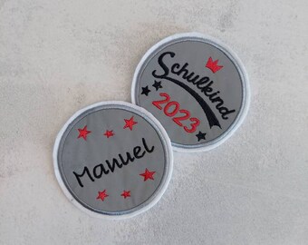 SET Schulkind 2024 Klett Patch reflektierend Einschulung Schultüte Klettbild schwarz rot Name