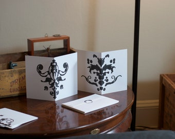 Ink Blot Damask Stationary, Single Card 05 or 06