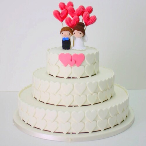 Wedding Cake Toppers bride Groom and 6 Hearts Etsy