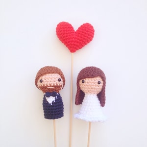 Wedding Cake Toppers Bride, Groom and One Heart image 1