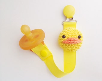 Chick Pacifier Clip, Duck Paci Clip, Ribbon Pacifier Clip, Paci Clip, Soothie Clip, Paci Holder, Chick Baby Gifts, Pacifier Holder