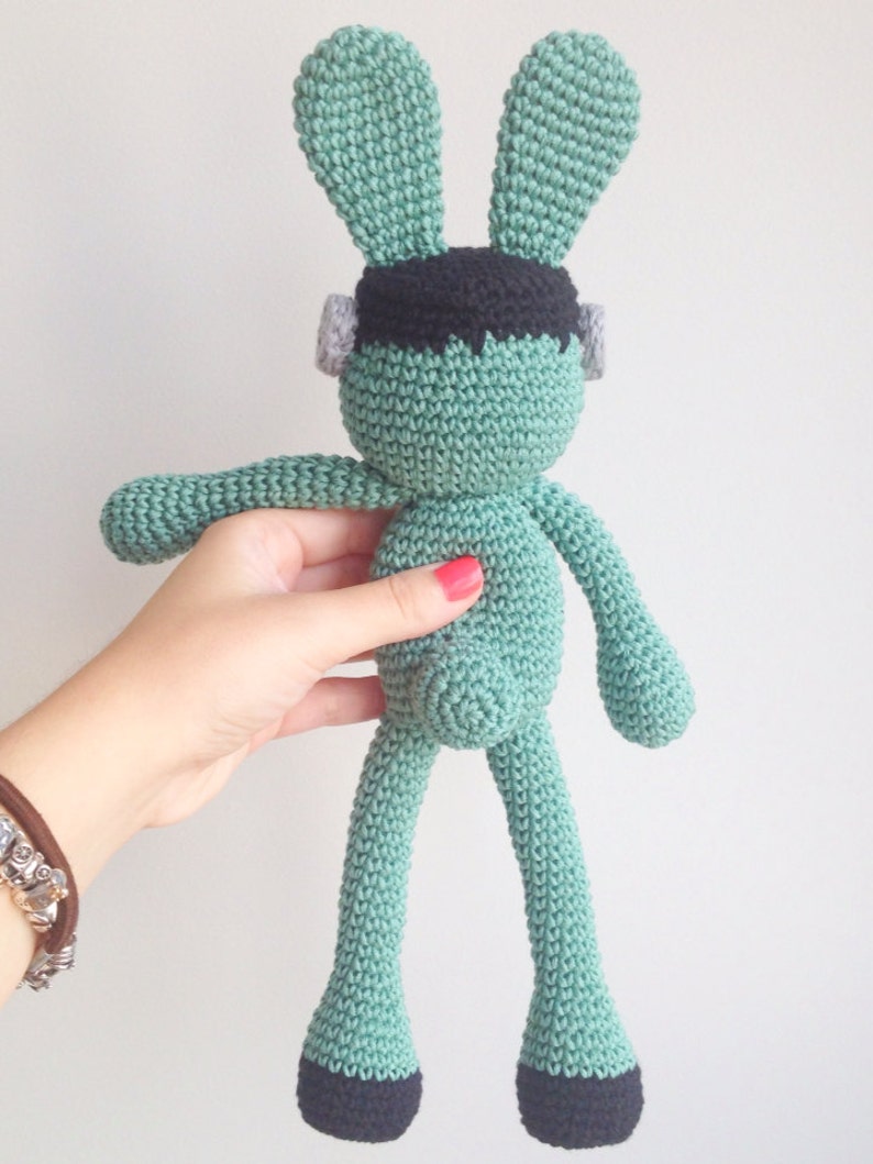 Halloween Crochet, Frankenstein Plush, Bunny Plush, Frankenbunny, Frankenstein Stuffed Toy image 5