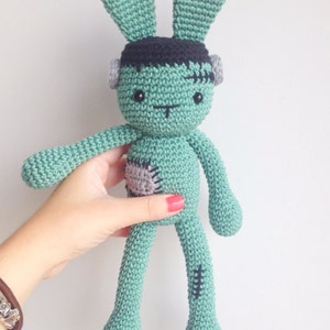 Halloween Crochet, Frankenstein Plush, Bunny Plush, Frankenbunny, Frankenstein Stuffed Toy image 1