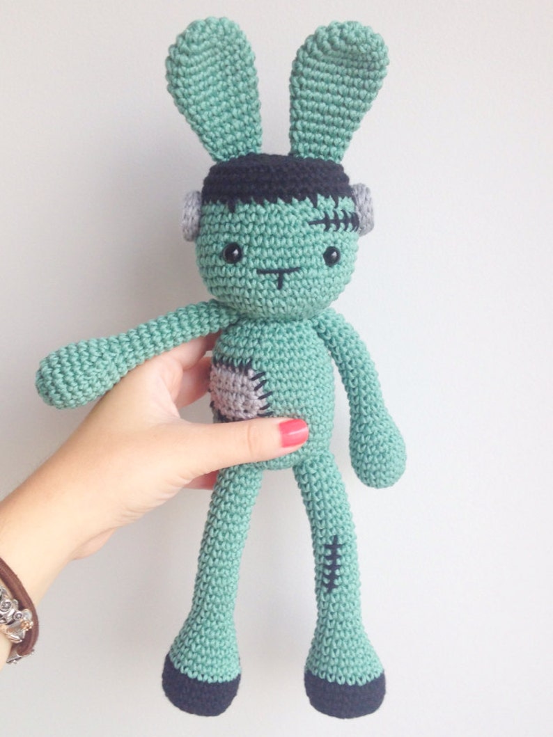 Halloween Crochet, Frankenstein Plush, Bunny Plush, Frankenbunny, Frankenstein Stuffed Toy image 1