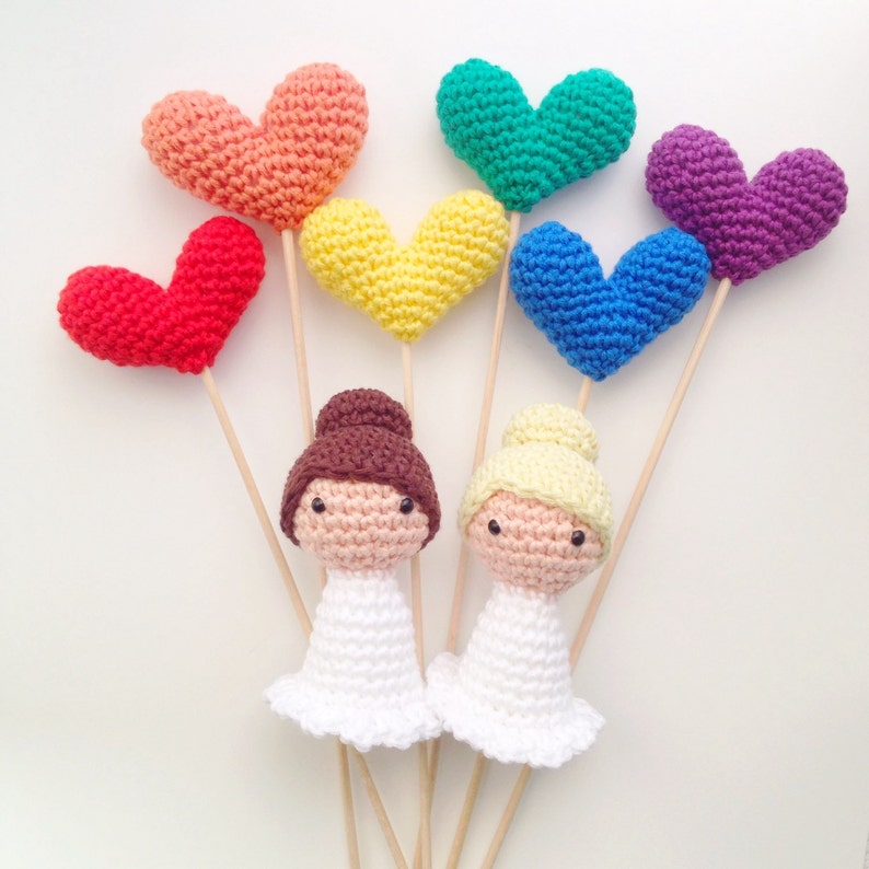 Wedding Cake Toppers 2 Brides and 6 Hearts Etsy
