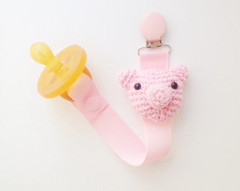 Pig Pacifier Clip, Pig Paci Clip, Ribbon Pacifier Clip, Paci Clip, Soothie Clip, Paci Holder, Piggy Baby Gifts, Pacifier Holder