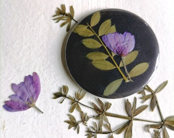 Miroir de poche, vraies fleurs, fait main unique