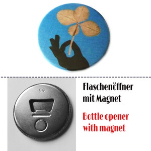 Four leaf clover, pinback button, magnet, bottle opener or compact mirror FlaschenöffnerMagnet