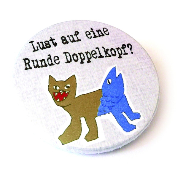 Button, Magnet, Taschenspiegel oder Flaschenöffner, Doppelkopf