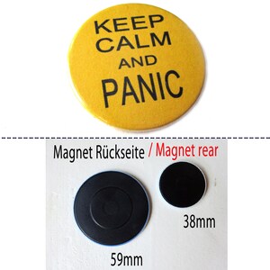 Keep calm and panic, button, magneet, flessenopener of zakspiegeltje afbeelding 3
