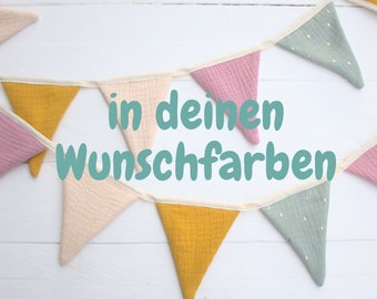 Individuelle Musselin Wimpelkette mix&match | Kinderzimmer Deko Boho Garten | Stoffgirlande | klein