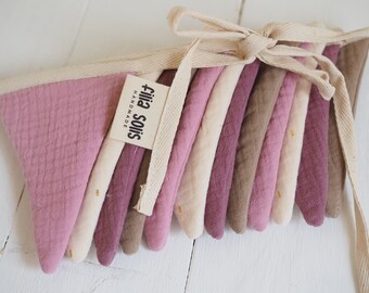 Musselin Wimpelkette rosa | Kinderzimmer Deko Boho Garten | Stoffgirlande | klein