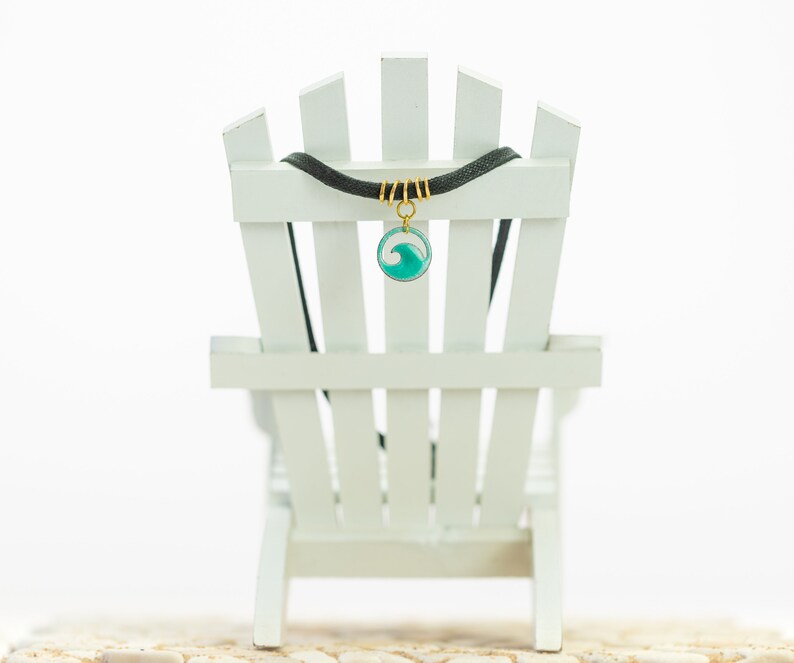 personalization optional Seagreen enamel mini wave choker with flat black cord