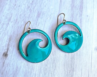 Turquoise blue enamel wave earrings