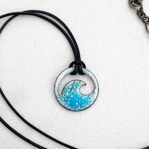 Blue green enamel ocean bubbles mini wave necklace, personalization optional, unisex
