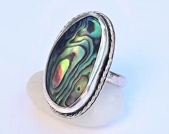 Sterling silver abalone paua shell ring, custom made to size