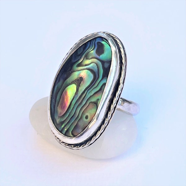 Sterling silver abalone paua shell ring, custom made to size