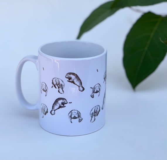 Manatee mug, sea cow art, coffee lover gift, ceramic mug, original design