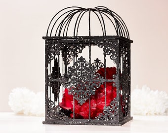 Gothic Card box wedding centerpiece Birdcage for taxidermy Gothic home decor Halloween Home Decor Black Wedding