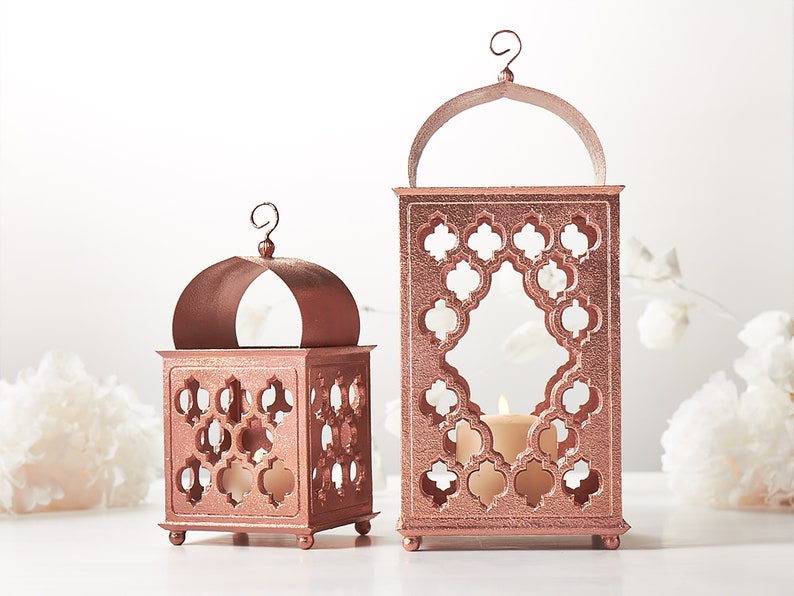 Ramadan Decor SET, Reclaimed Wood candle Holder, Ivory Moroccan lantern, Terracotta wedding lantern, anniversary boho candle lantern image 10