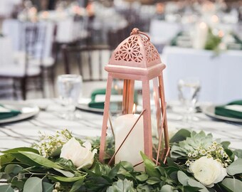 Rose gold Morocco Lantern Table Centerpiece, Metal Lantern Centerpieces, Morocco decor, Bronze Lantern