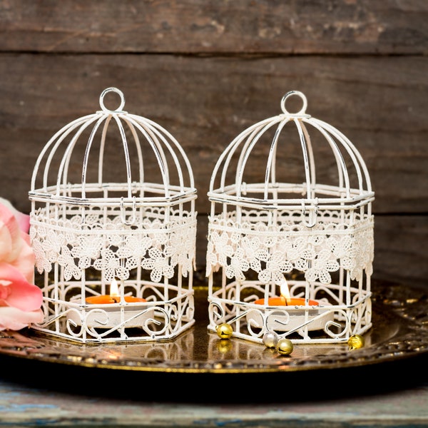 Lot de 2 - minable fil de mariage support des cages à oiseaux métallique de bougie chauffe-plat français - Hanging lanternes