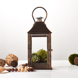 Lanterna rústica - Iluminação de casamento - Lanterna em casa ao ar livre - Decoração para casa - Suporte de vela