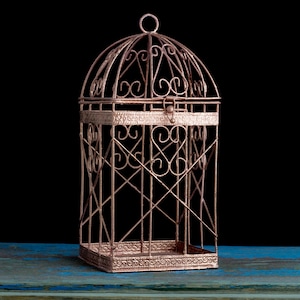 Rose Gold Birdcage Card box, Wedding Decorations, Pink Gold Candle Lantern Centerpiece, Metal Candle Holder