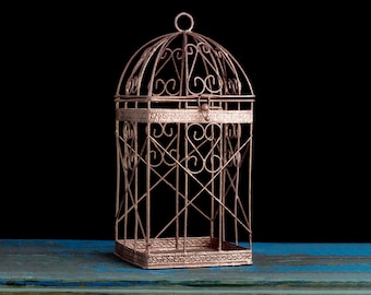 Rose Gold Birdcage Card box, Wedding Decorations, Pink Gold Candle Lantern Centerpiece, Metal Candle Holder