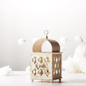 Ramadan Decor SET, Reclaimed Wood candle Holder, Ivory Moroccan lantern, Terracotta wedding lantern, anniversary boho candle lantern image 6