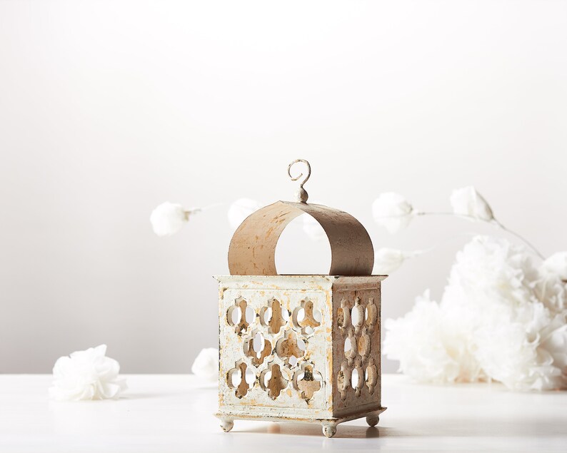 Ramadan Decor SET, Reclaimed Wood candle Holder, Ivory Moroccan lantern, Terracotta wedding lantern, anniversary boho candle lantern image 6