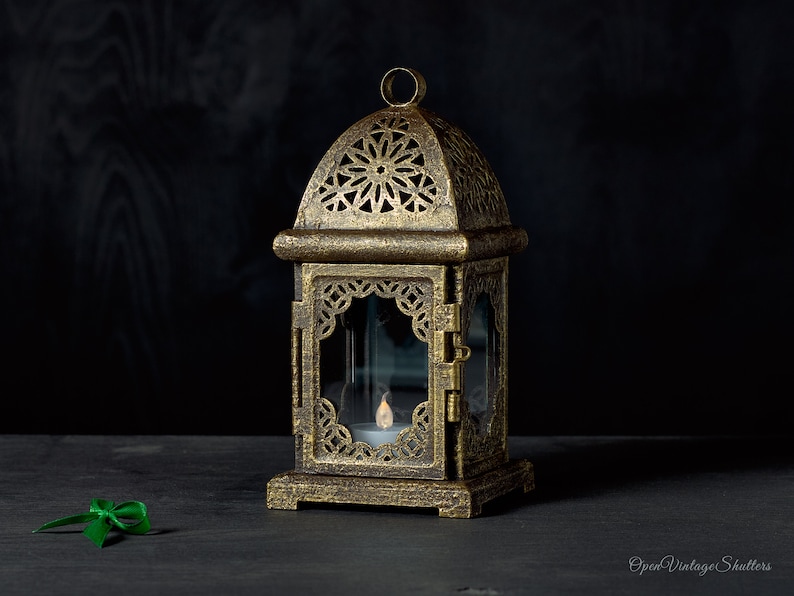 Gold Moroccan lantern Ramadan Decor Islamic Eid gift Bronze