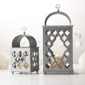 Ramadan Decor SET, Reclaimed Wood candle Holder, Ivory Moroccan lantern, Terracotta wedding lantern, anniversary boho candle lantern image 7