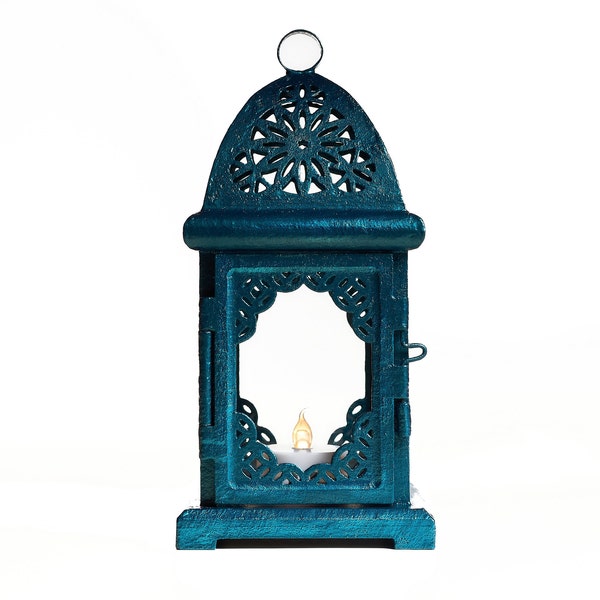 Lanterne à bougie de support unique de cru scheherazade exotique décor filigrane marocain bleu turquoise de mariage de plage par OpenVintage