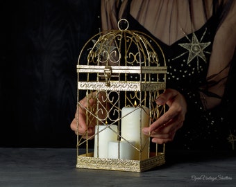 Great Gatsby decor Birdcage Card Holder Wedding elegant Antique Gold Wedding Bird Cage Card Holder, Gold Wedding Gift Card Box Alternative