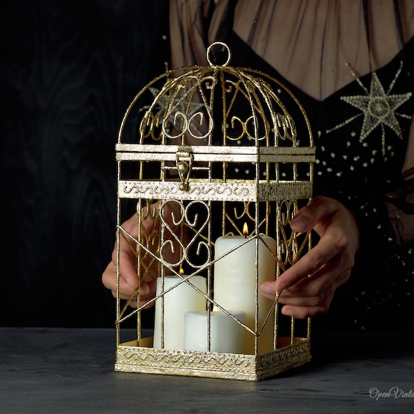 Great Gatsby decor Birdcage Card Holder Wedding elegant Antique Gold Wedding Bird Cage Card Holder, Gold Wedding Gift Card Box Alternative