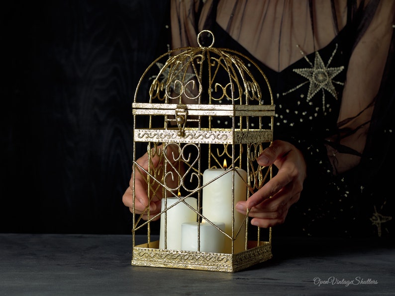 Great Gatsby decor Birdcage Card Holder Wedding elegant Antique Gold Wedding Bird Cage Card Holder, Gold Wedding Gift Card Box Alternative image 1