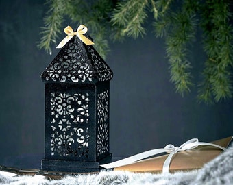 Black and White Wedding Candle Lantern Centerpiece, Moroccan decoration, Tea light Candleholders metal