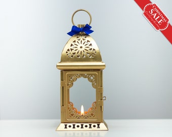 Gold Moroccan Lantern/ Unique Vintage Candle Holder/ Golden Wedding Lanterns/ Moroccan decor/ Metal Candle Holder