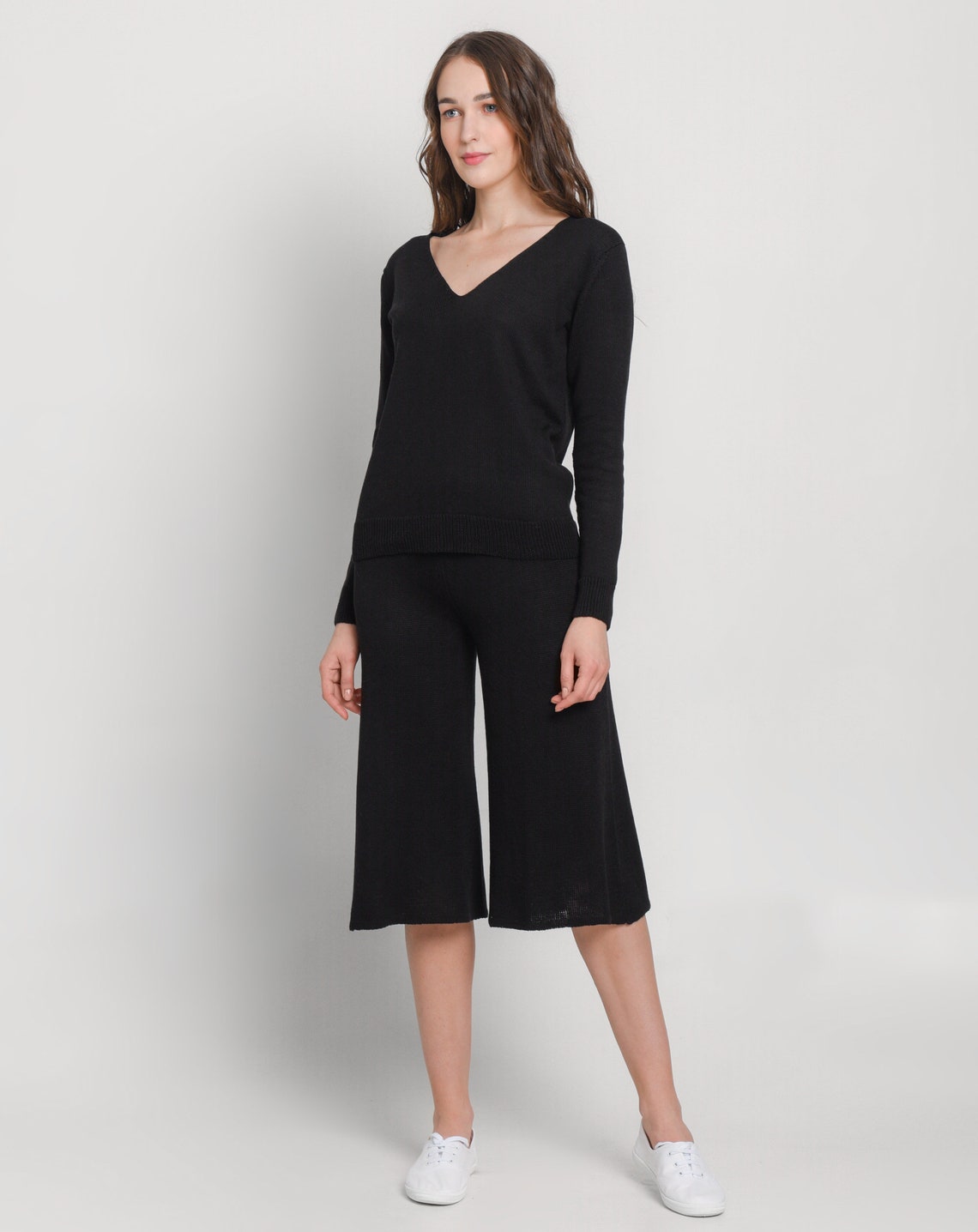 Cashmere knit black culottes Etsy