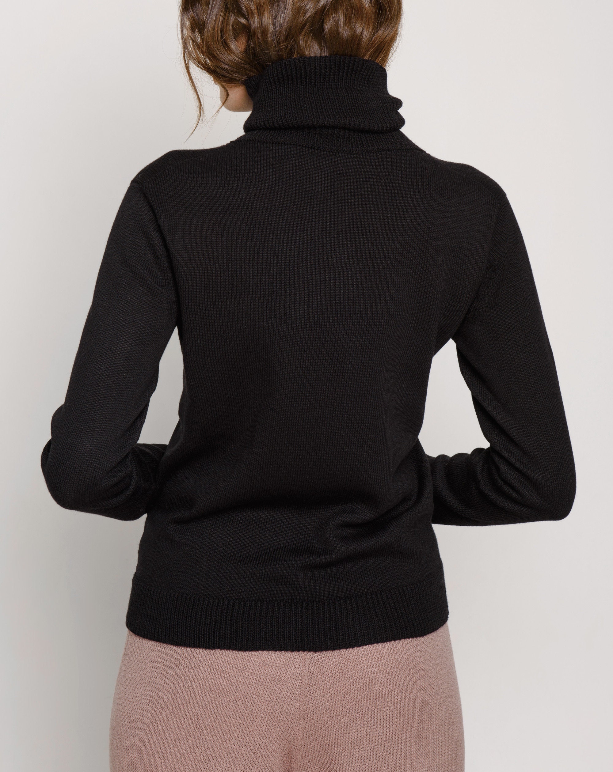 Black turtleneck sweater cotton-silk-cashmere | Etsy