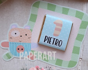 nr. 10 (dieci) "Favor Cards" con cioccolatini personalizzati - Mod. Orsacchiotto Vintage