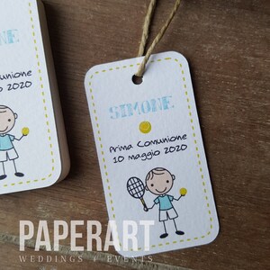 20 bigliettini (tags) per bomboniere - mod. Sports (tennis)