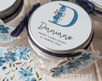 nr. 10 (dieci) vasetti decorati - mod. Monogramma fiori azzurri